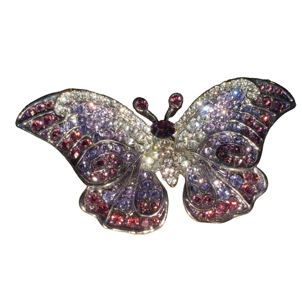 Alilang Empress Monarch Purple Ombre Butterfly Rhinestone Brooch 2.5"